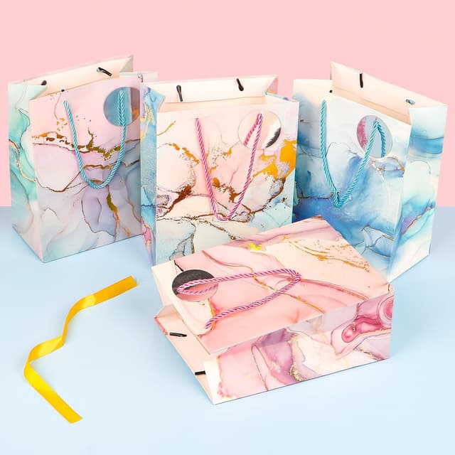 Detalle de ZJHiome Medium Marble Gift Bags, 4 Pack with Tissue Paper (9")