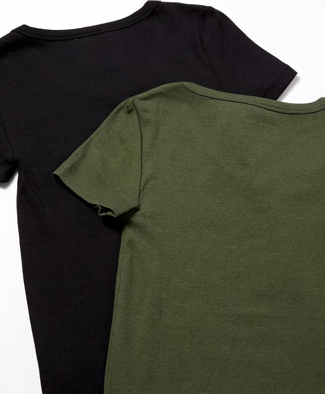 Detalle 2 de Amazon Essentials T-shirt col en V manches courtes coupe ajustée femme, lot de 2
