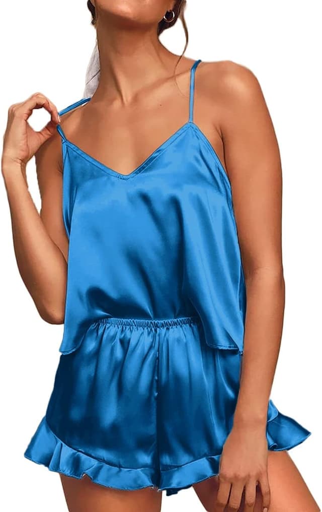 Thumbnail 3 de CHYRII Women's Silk Satin Ruffled Pajama Set