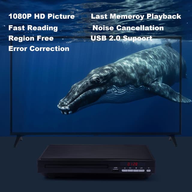 Thumbnail 1 de Compact 1080p All‑Region DVD Player with USB