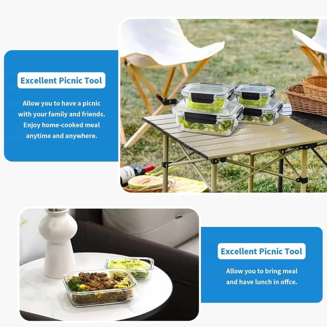 Thumbnail 4 de Eidoct Glass Containers with Lids 1050ml/370ml 10 Pack