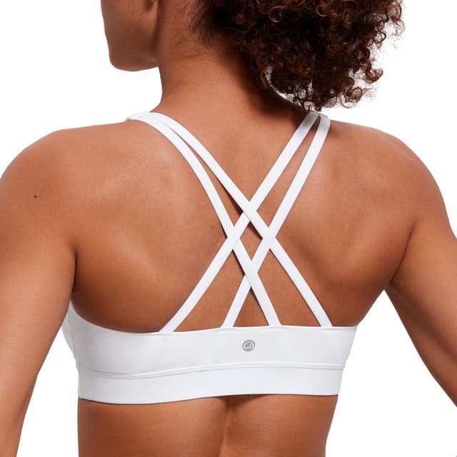 Detalle de CRZ YOGA Damen Sport BH ohne Bügel mit gekreuzten Trägern – Yoga Croptop mit abnehmbaren Pads