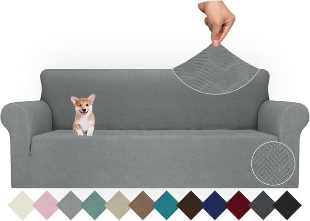 Detalle de Ystyle Copridivano 4 posti con braccioli super elasticizzato antigraffio grigio chiaro