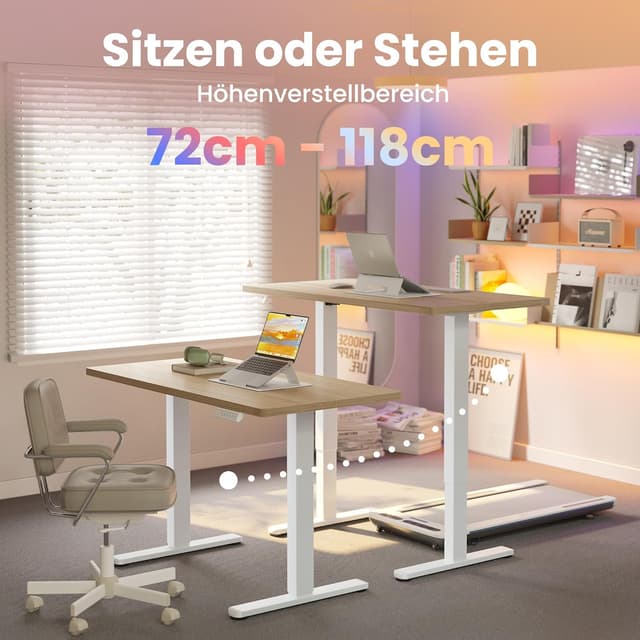 Detalle 2 de HUANUO höhenverstellbarer Schreibtisch 80 x 48 cm – elektrisch, 4 Speicherhöhen