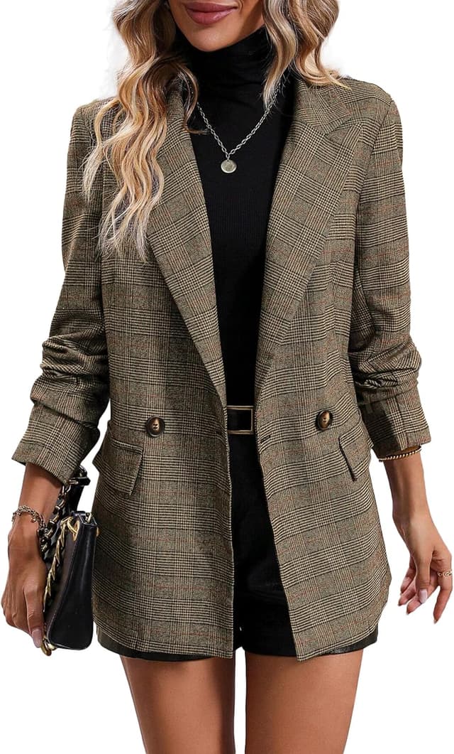 Detalle de Mina Self Womens Houndstooth Plaid Blazer 2024