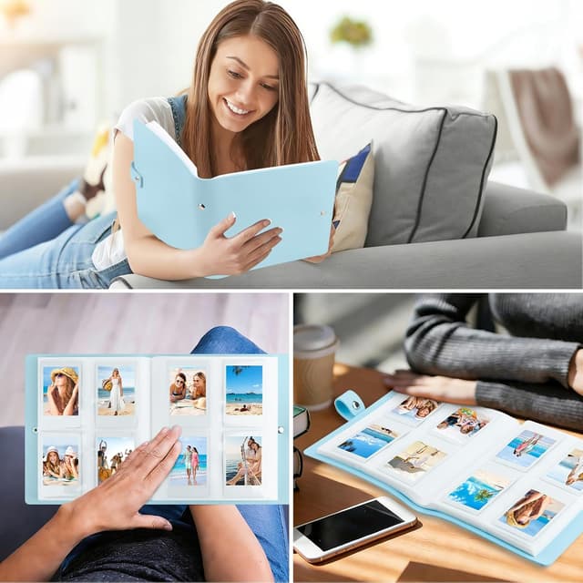 Detalle 2 de Ruibytree 320-Fach Fotoalbum für Fujifilm Instax (Mini EVO/LiPlay/… ) und Polaroid Snap – Pastellblau