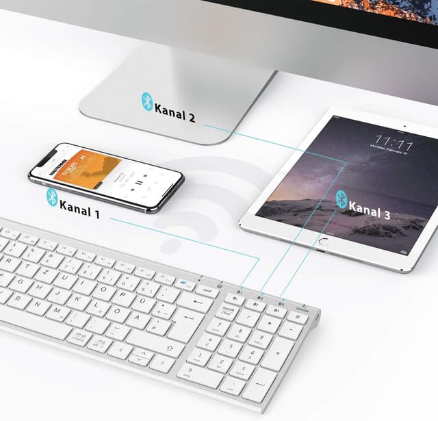 Detalle 2 de iClever BK10 Bluetooth Tastatur 3‑Geräte