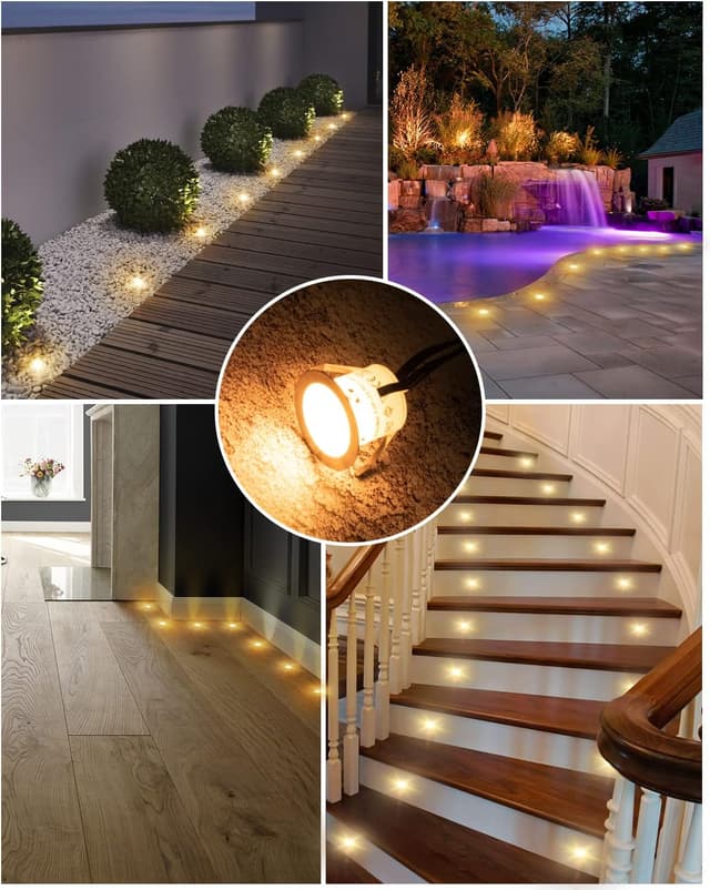 Detalle de HIBOITEC 1Pack Decking Light Warm White LED Plinth Light (IP67, Power Adapter not included)
