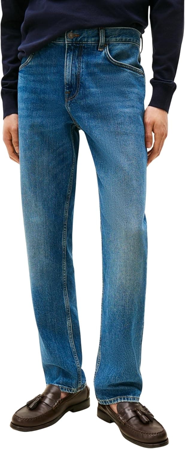 Detalle de Tommy Hilfiger Men’s Straight Fit Denton Mid Rise Jeans
