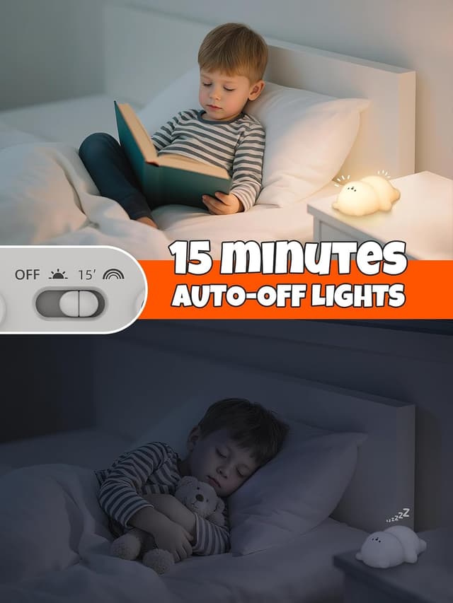 Detalle de Smiling Shark Mignon LED veilleuse enfants en forme d’ours, tactile, rechargeable 1200mAh, 3 niveaux, RGB et timer