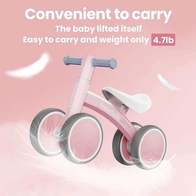 Detalle de Fealarfaith Baby Balance Bike (Baby Pink) for 10–36 Months — LED Lighting Wheels, 4-Wheel Toddler First Bike