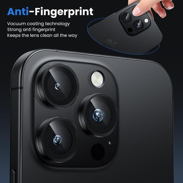 Detalle de WSKEN for iPhone 16 Pro / 16 Pro Max Camera Lens Protector (9H tempered glass, black titanium metal ring)