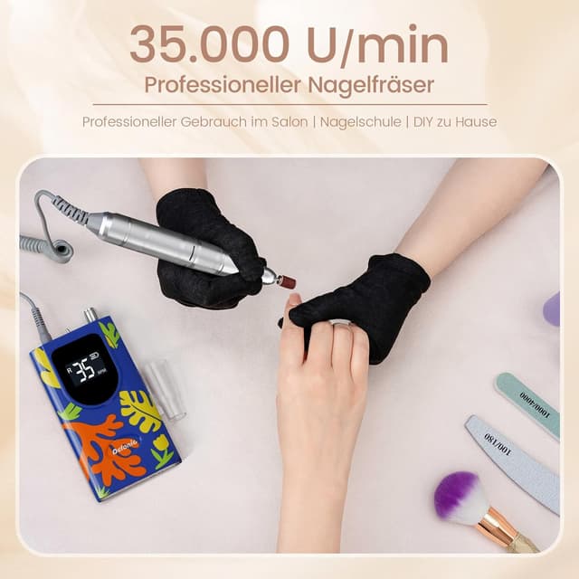 Detalle 2 de Delanie Professioneller Nagelfräser (35000 U/min) – wiederaufladbar mit 6 Bits, LCD und variabler Drehzahl, blau im „Matisse“-Stil