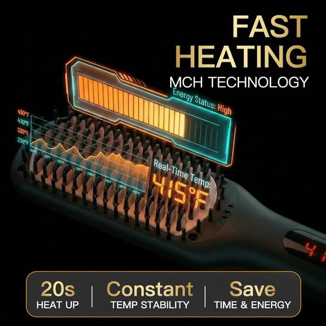 Detalle de MEGAWISE Pro Keramik Ionen Haarglätter Bürste – 20‑Sekunden Aufheiztechnik mit Auto‑Sicherheit