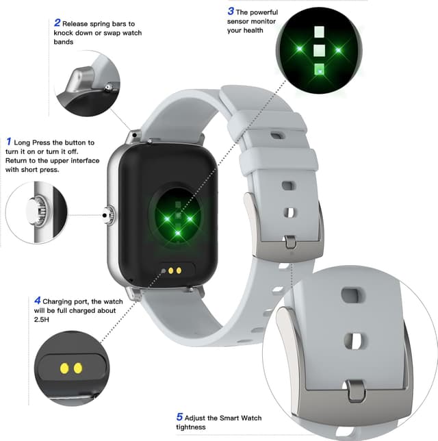 Thumbnail 6 de FirYawee 1.7-inch touchscreen smart watch with call support, SpO2, heart rate and IP68 (silver)