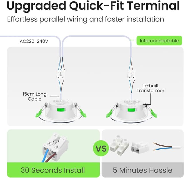 Detalle 2 de ALUSSO LIGHTING LED Einbaustrahler 230V flach dimmbar 7 W IP44 Rund Chrom, 6er-Set (3 Farbtemperaturen 3000/4000/6500 K)