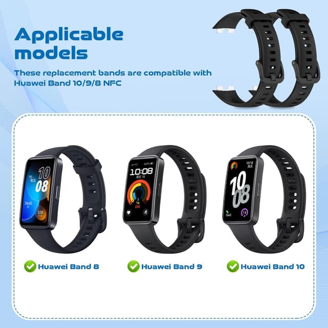 Detalle de Xisair 2-Pack Silicone Replacement Bands for Huawei Band 8/9/10 (Sport Strap)
