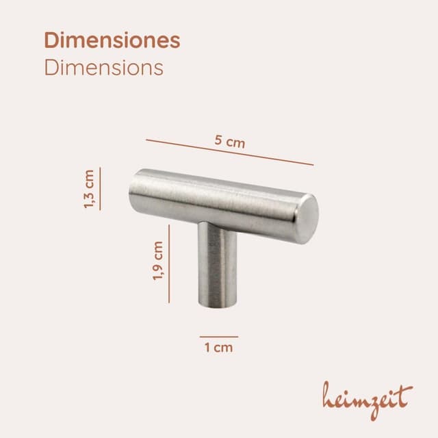 Detalle 2 de heimzeit Tiradores en T acero inoxidable 6 piezas