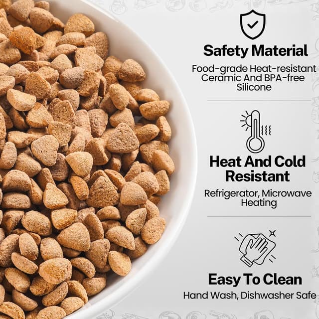 Detalle 2 de Keramik Katzennapf 3er Set, weiß – flacher Futternapf mit rutschfestem Silikonring für Perser & Flachgesichter