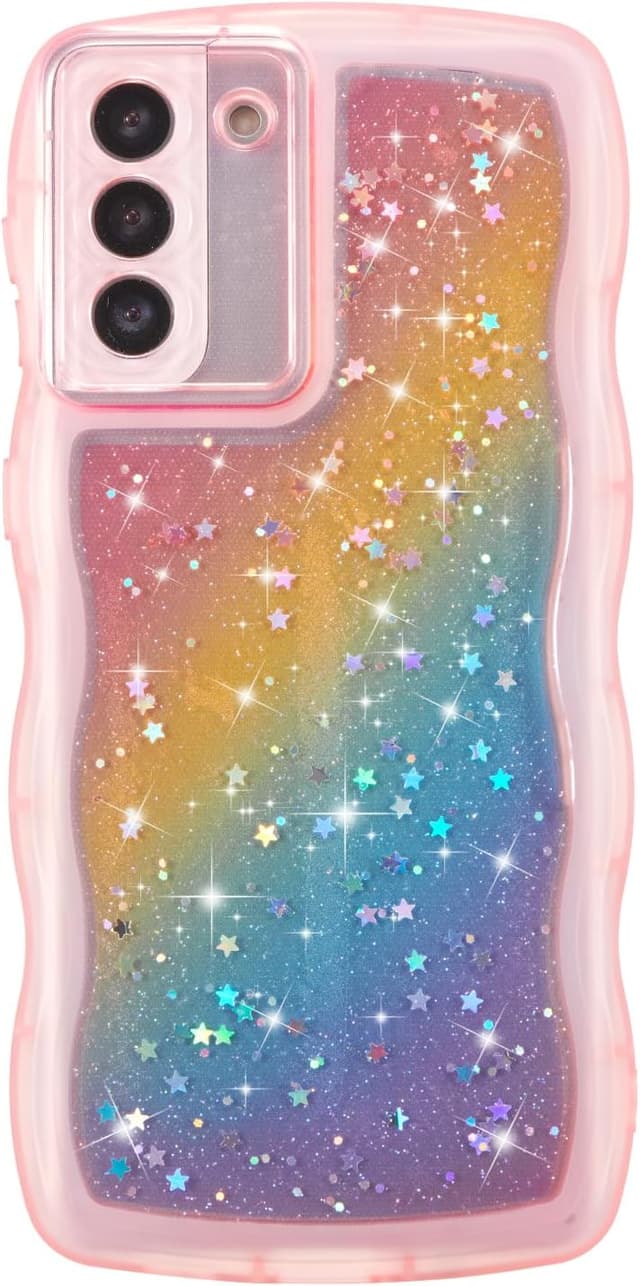 Detalle de ZTOFERA Curly Wave Glitter Rainbow Star TPU Case for Samsung Galaxy S22 5G (6.1-inch)