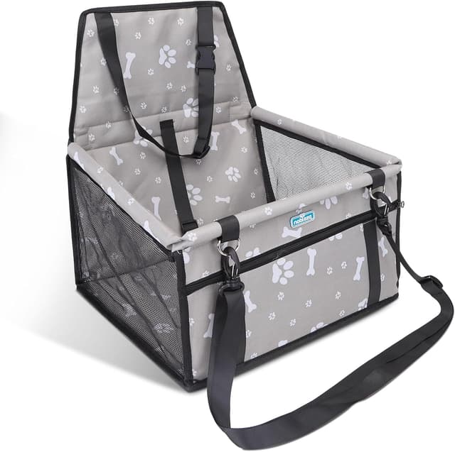 Detalle de Nobleza Seggiolino auto per cani di taglia piccola con trasportino e coprisedile impermeabile (40 × 34 × 25 cm) – Grigio