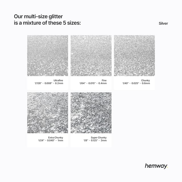 Detalle de Hemway Silver Glitter Shaker (120g) – Multi-size metallic flake glitter for resin, epoxy & crafts