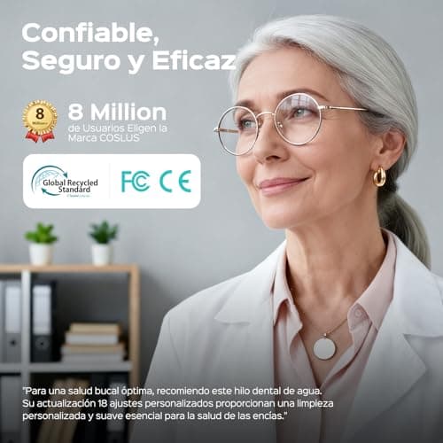 Detalle de COSLUS C51 irrigador dental bucal portátil inalámbrico con 3 modos, 18 niveles y depósito de 300 ml (IPX7)