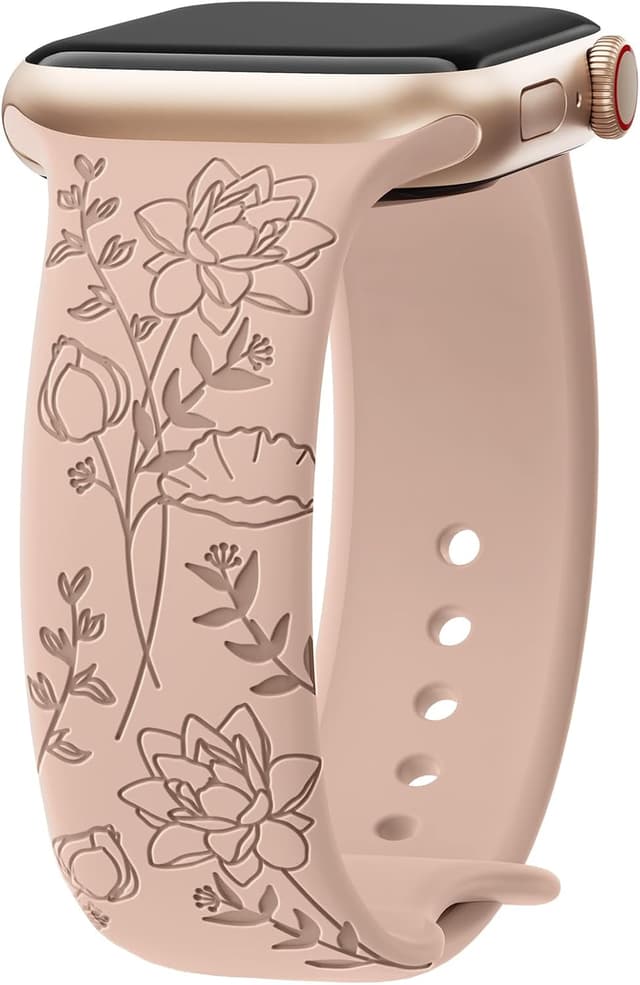 Detalle de Yoohoo Floral Engraved Strap Silicone Band for Apple Watch (38mm–49mm), Milk Tea