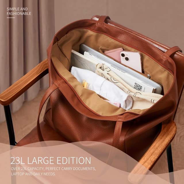 Detalle de Large Tote Bags for Women with Top Handle & Zipper – PU Leather Work, Shopping, School & Travel Bag