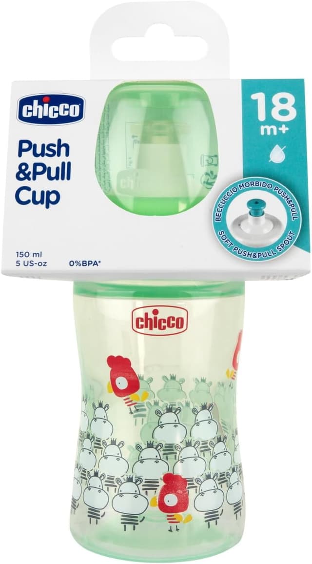 Detalle 1 de Chicco Tazza Antigoccia PUSH&PULL verde per bambini 18 mesi+