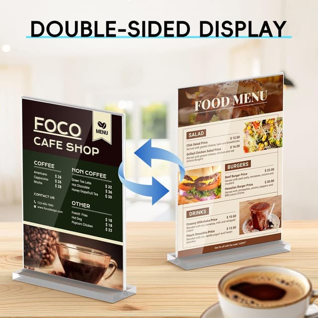 Detalle de RITOLLO 3 Pack A4 Acrylic Sign Holder, Double Sided T-Shape Countertop Display (Clear Perspex)