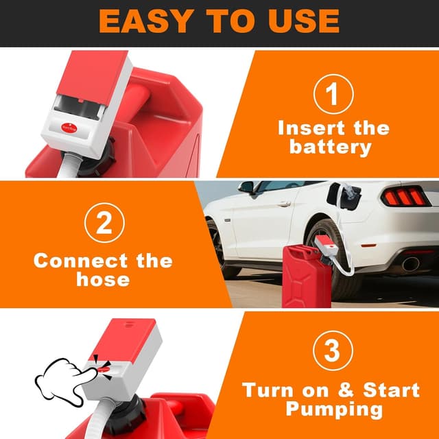 Detalle de Automatic Fuel Transfer Pump (Auto-Stop Sensor) Portable Gas Can Pump with 3 Adapters and 51" Hose