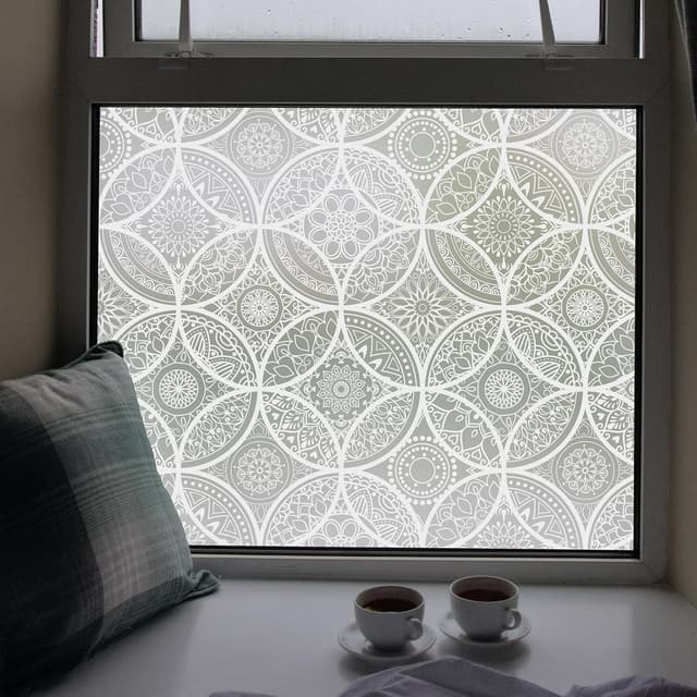 Detalle de dktie Window Film Vinyl Non Adhesive Privacy Film (Stained Glass) for Bathroom & Shower Door, 90x200cm, White