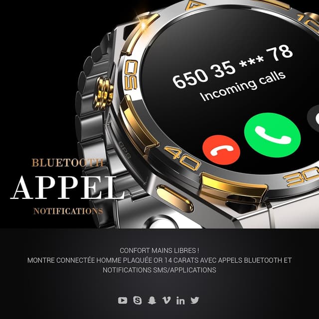 Detalle de Blackview Montre connectée Homme W90Pro 14K Or Luxe avec IA ChatGPT, écran AMOLED 1,43" et GPS intégré