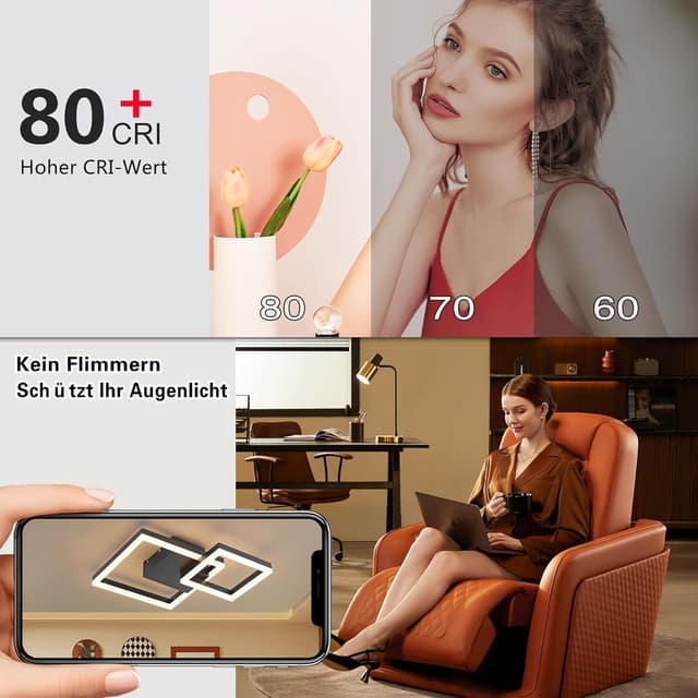 Thumbnail 6 de SEATAIN LED Deckenleuchte Schlafzimmer, geometrisch schwarz, 30 W (3000 lm) mit Fernbedienung, 3000–6000 K und Nachtlicht