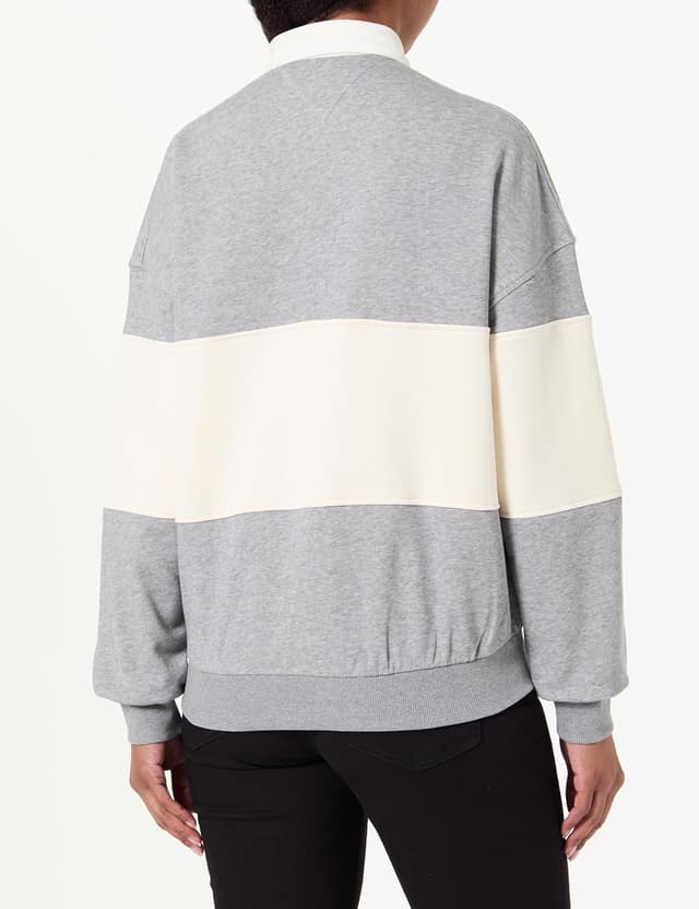 Detalle de Tommy Hilfiger women’s gold button rugby fleece pullover sweatshirt