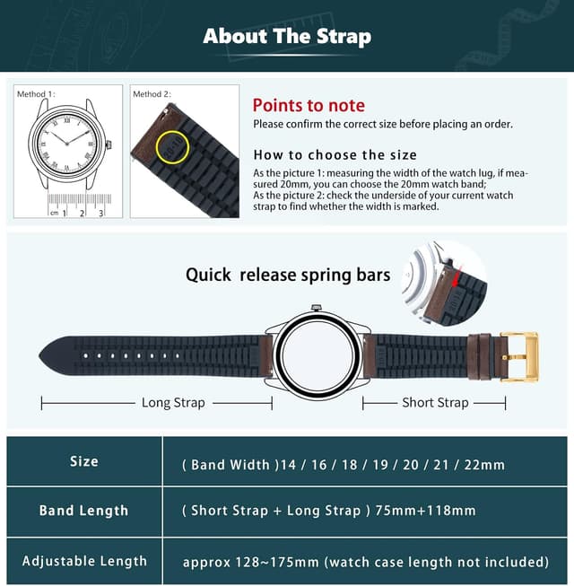 Detalle 2 de BINLUN Leather Watch Strap 14mm quick swap