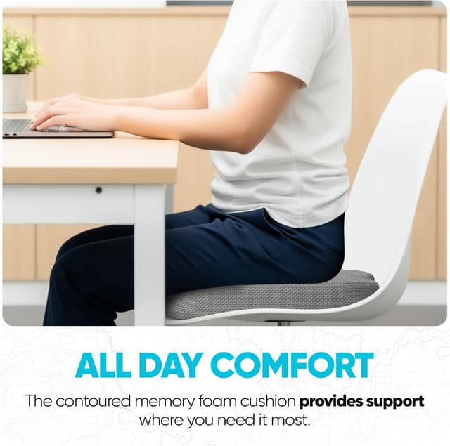 Detalle de FORTEM Office Chair Cushion Memory Foam Seat Cushion (XL) with Non-Slip Base and Washable Cover