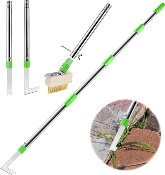 Detalle de Patio Weed Remover Tool with Long Handle (60") 3-in-1 Weed Scraper & Weed Brush Set Combo