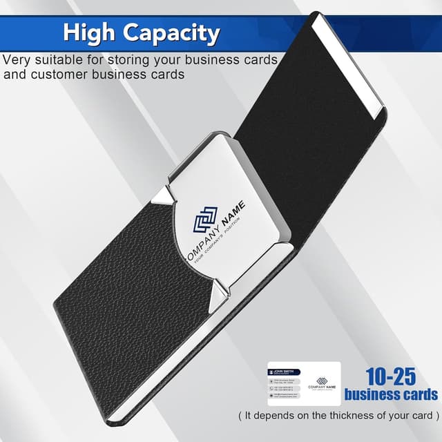 Detalle de DMFLY Business Card Holder (Metal & PU Leather) with RFID Blocking and Magnetic Clasp, Black