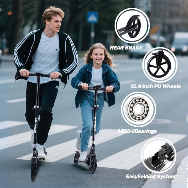 Detalle 2 de Kick Scooter for Kids (Ages 6+), Teens & Adults – Adjustable Handlebars, Rear Brake & Big Wheel Foldable Scooter