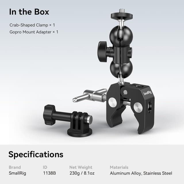 Thumbnail 6 de SmallRig 1138B Upgrade Camera Mount Clamp with Double Ball Head Magic Arm (Super Clamp, 1.5kg load)