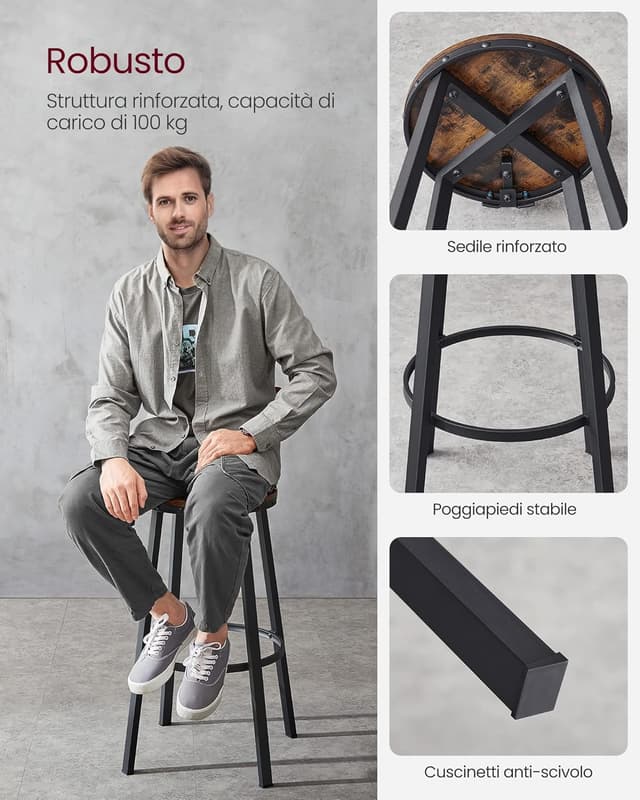 Thumbnail 3 de VASAGLE Set di 2 sgabelli da bar con schienale LBC026B01V1, altezza seduta 73 cm