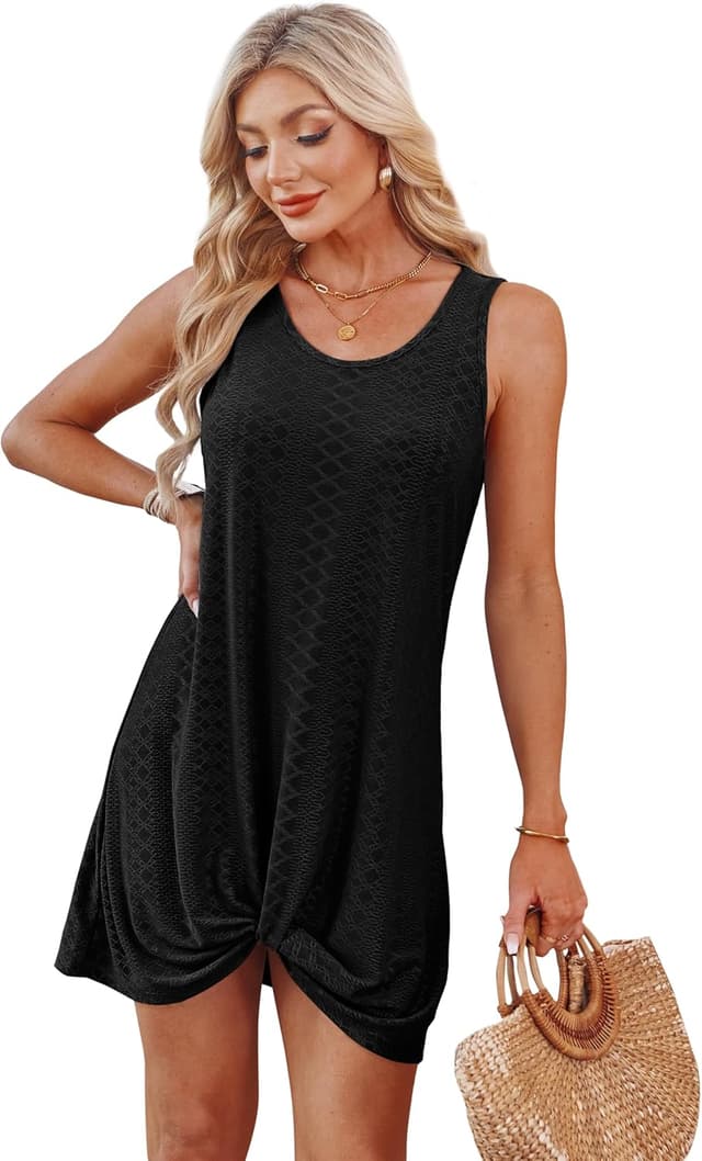 Detalle 2 de BKRIVE Swimsuit Coverup Eyelet Twisted Tank Dress for Summer Beach & Pool Days