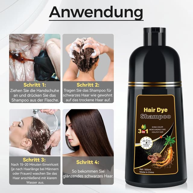 Detalle de Dunkelbraunes Haarfärbeshampoo 3 in 1 für graues Haar (500 ml) – für Männer & Frauen