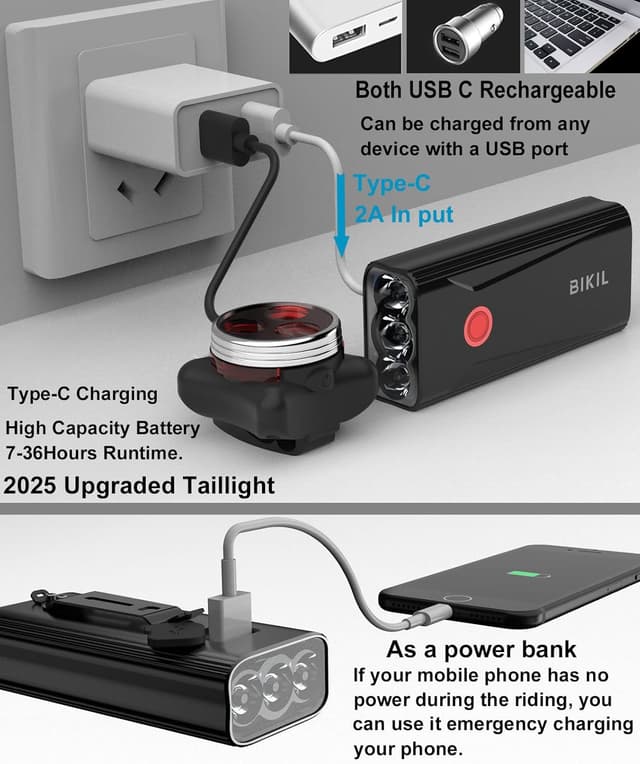Detalle 2 de BIKIL Bike Lights Set 6400 mAh rechargeable