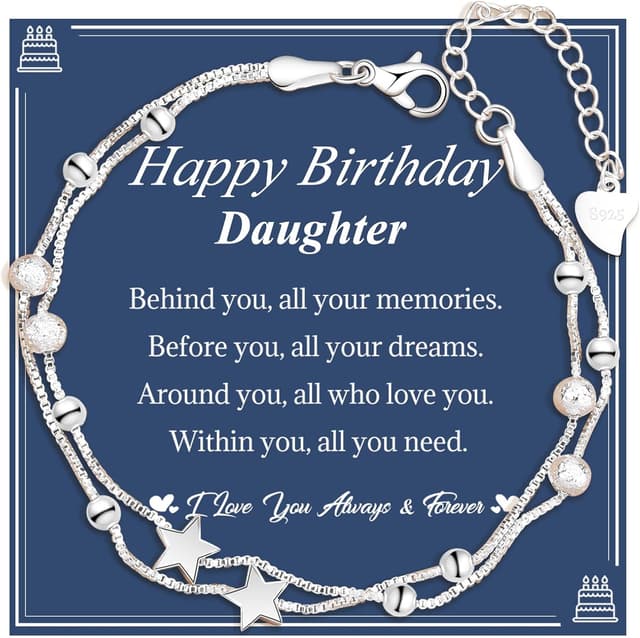 Detalle de CheersLife Happy Birthday Daughter bracelet with stars & cubic zirconia – silver-plated, adjustable jewellery gift