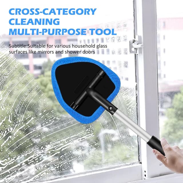 Detalle de WENJION 5-piece car windscreen cleaner kit with extendable handle and reusable microfiber pads