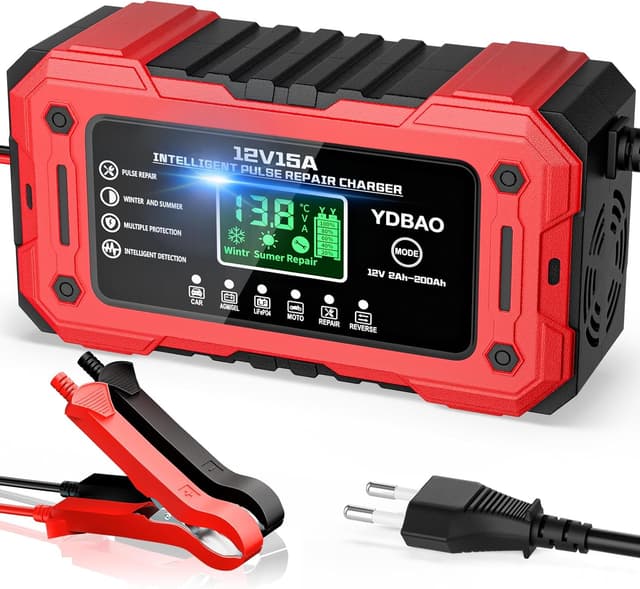 Detalle de YDBAO 15A caricabatteria auto 12V automatico con display LCD e compensazione temperatura