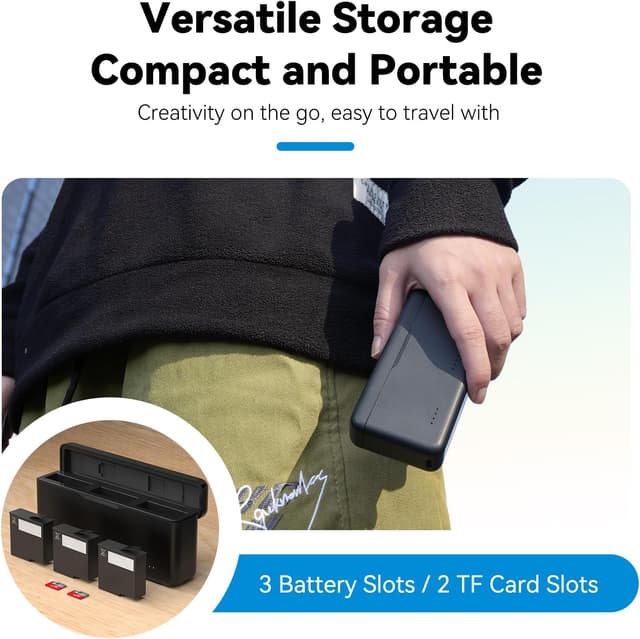 Detalle de TELESIN Osmo Action 6 / 5 Pro Osmo 360 Akkuladegerät – USB-Schnellladehülle mit USB‑C-Kabel